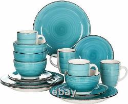 16-Piece Dinner Set Plates Bowls Dinnerware Crockery 4 Place Setting Turquoise