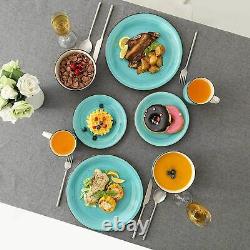 16-Piece Dinner Set Plates Bowls Dinnerware Crockery 4 Place Setting Turquoise