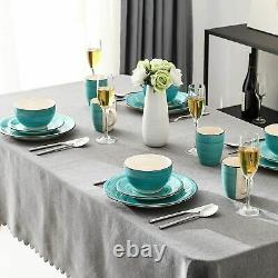 16-Piece Dinner Set Plates Bowls Dinnerware Crockery 4 Place Setting Turquoise