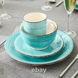 16-Piece Dinner Set Plates Bowls Dinnerware Crockery 4 Place Setting Turquoise