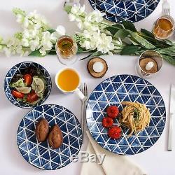 16-Piece Dinner Set Porcelain Plates Bowls Dinnerware Crockery Hand Painted Blue