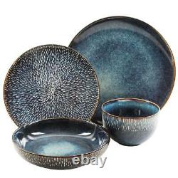 16 Piece Dinnerware Set Dinner Plate Bowl Round Service for 4 Dining Cobalt Blue