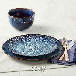 16 Piece Dinnerware Set Dinner Plate Bowl Round Service for 4 Dining Cobalt Blue