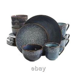 16 Piece Dinnerware Set Dinner Plate Bowl Round Service for 4 Dining Cobalt Blue