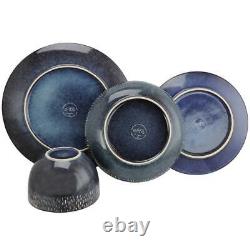 16 Piece Dinnerware Set Dinner Plate Bowl Round Service for 4 Dining Cobalt Blue