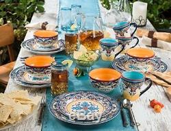 16 Piece Elegant Spanish Dinnerware Set Floral Ceramic Earthenware Dishes Plates