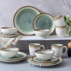 16-Piece Green Stoneware Dinnerware Set for 4 Chip & Microwave Safe