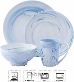 16-Piece Porcelain Dinner Set Dining Plates Dessert Plate Cereal Bowls Mugs Blue