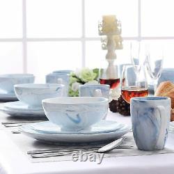 16-Piece Porcelain Dinner Set Dining Plates Dessert Plate Cereal Bowls Mugs Blue
