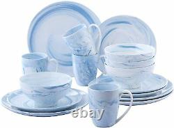 16-Piece Porcelain Dinner Set Dining Plates Dessert Plate Cereal Bowls Mugs Blue