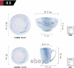 16-Piece Porcelain Dinner Set Dining Plates Dessert Plate Cereal Bowls Mugs Blue