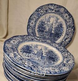 16 Staffordshire LIBERTY BLUE Independence Hall Dinner Plates England