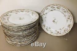 16 Theodore Haviland Limoges Dinner Plates Double Gold Rim Blue Scroll Pat 340