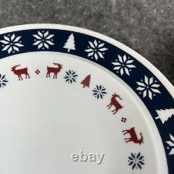 16pc Corelle Holiday Nordic Blu Dinnerware Set Christmas Trees Snow Blue Red