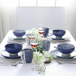 16pcs Dinner Set Porcelain Plates Bowls Dinnerware Crockery 4 Place Setting Blue