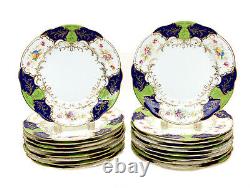 18 Coalport England Hand Painted Porcelain Scalloped Dinner Plates, circa 1900