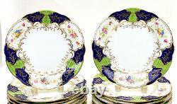 18 Coalport England Hand Painted Porcelain Scalloped Dinner Plates, circa 1900