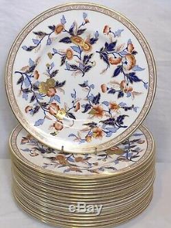 18 Rare Royal Worcester Dinner Plates Z2460 Red Blue Gold Floral Gold Gilt