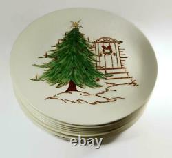 1950s Blue Ridge Southern Potteries CHRISTMAS DOORWAY Dinner Plate Set of 8