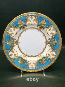 (1) Minton Davis Collamore 5th Ave Dinner Plate 10-1/8 Blue & Gold with Gold Rim