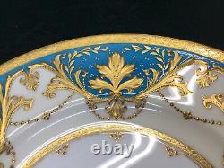 (1) Minton Davis Collamore 5th Ave Dinner Plate 10-1/8 Blue & Gold with Gold Rim