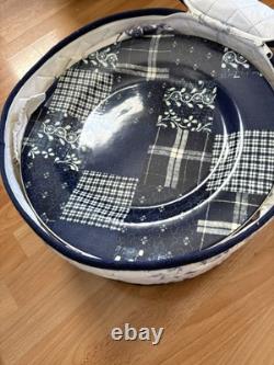 2008 Set 8 American Living Ironstone Selvedge Patchwork Blue 11 Dinner Plate