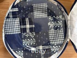 2008 Set 8 American Living Ironstone Selvedge Patchwork Blue 11 Dinner Plate
