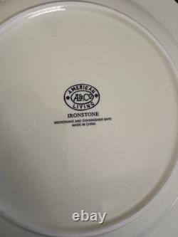 2008 Set 8 American Living Ironstone Selvedge Patchwork Blue 11 Dinner Plate