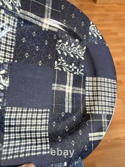 2008 Set 8 American Living Ironstone Selvedge Patchwork Blue 11 Dinner Plate
