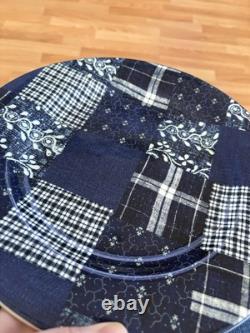 2008 Set 8 American Living Ironstone Selvedge Patchwork Blue 11 Dinner Plate