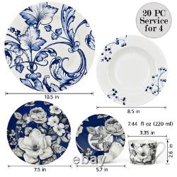 20 pc Azur de Limoges Bone China Dinner Tea Set Porcelain Dinnerware Blue Plates