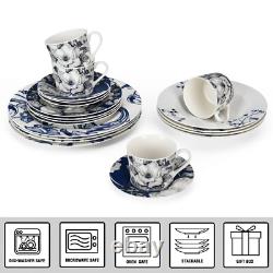 20 pc Azur de Limoges Bone China Dinner Tea Set Porcelain Dinnerware Blue Plates