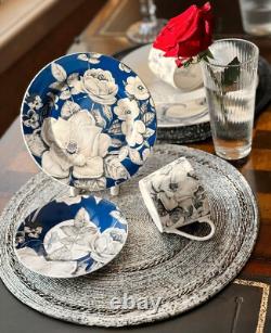 20 pc Azur de Limoges Bone China Dinner Tea Set Porcelain Dinnerware Blue Plates