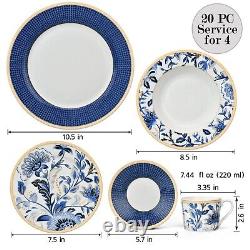 20pc Melodie de Fleurs Bone China Dinner Tea Set Porcelain Dinnerware Blue Plate
