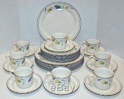 21 Pc. Lenox Chinastone Buttercups on Blue Dinnerware Plates, Cups, Saucers