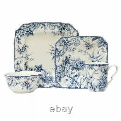 222 Fifth 16-Piece Blue and Whit Scalloped Porcelain Adelaide Dinnerware Set