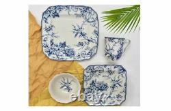 222 Fifth 16-Piece Blue and Whit Scalloped Porcelain Adelaide Dinnerware Set