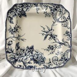 222 Fifth Adelaide Square Dinner Plate 11 Blue White with Ornate Heavy Brass Base