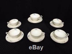 22pc Syracuse China CELESTE Blue Leaf Platinum Dinner Plate Cup Saucer Set for 6