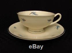 22pc Syracuse China CELESTE Blue Leaf Platinum Dinner Plate Cup Saucer Set for 6