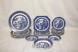 23pc Vintage Johnson Brothers WILLOW BLUE Dinner Salad Bread Plates & Bowls Set