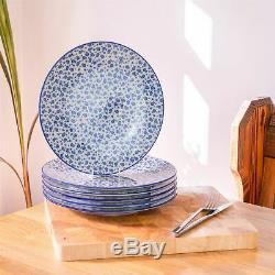 24 Piece Dinner Set Porcelain Plates Bowls Mugs Patterned Crockery Floral Blue