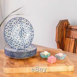 24 Piece Dinner Set Porcelain Plates Bowls Mugs Patterned Crockery Floral Blue