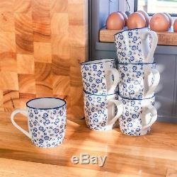 24 Piece Dinner Set Porcelain Plates Bowls Mugs Patterned Crockery Floral Blue