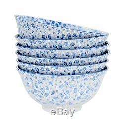 24 Piece Dinner Set Porcelain Plates Bowls Mugs Patterned Crockery Floral Blue