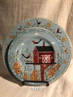 24 Piece Dish Set of Warren Kimble Birdhouse by Sakura NY, Dinner Plate Bowl Mug