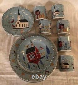 24 Piece Dish Set of Warren Kimble Birdhouse by Sakura NY, Dinner Plate Bowl Mug