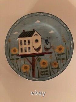 24 Piece Dish Set of Warren Kimble Birdhouse by Sakura NY, Dinner Plate Bowl Mug