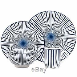24pc Crockery Set White Blue Flower Dining Dinner Plates Bowls Mugs Pack