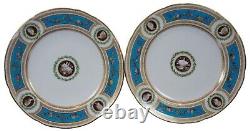 2 Antique 1862 Minton International Exhibition Jeweled Turquoise Plates 10